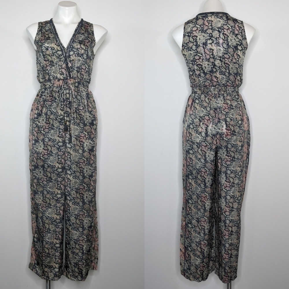 Raga blue pink floral & metallic sleeveless v neck lightweight jumpsuit XS